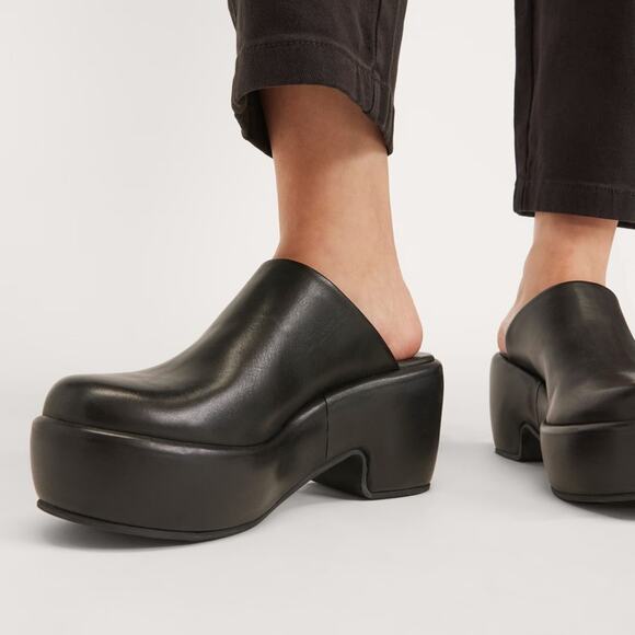 EVERLANE The Puffa Clog 100% Leather Black Slip On Platform Chunky Comfort 5.5 - Picture 4 of 13